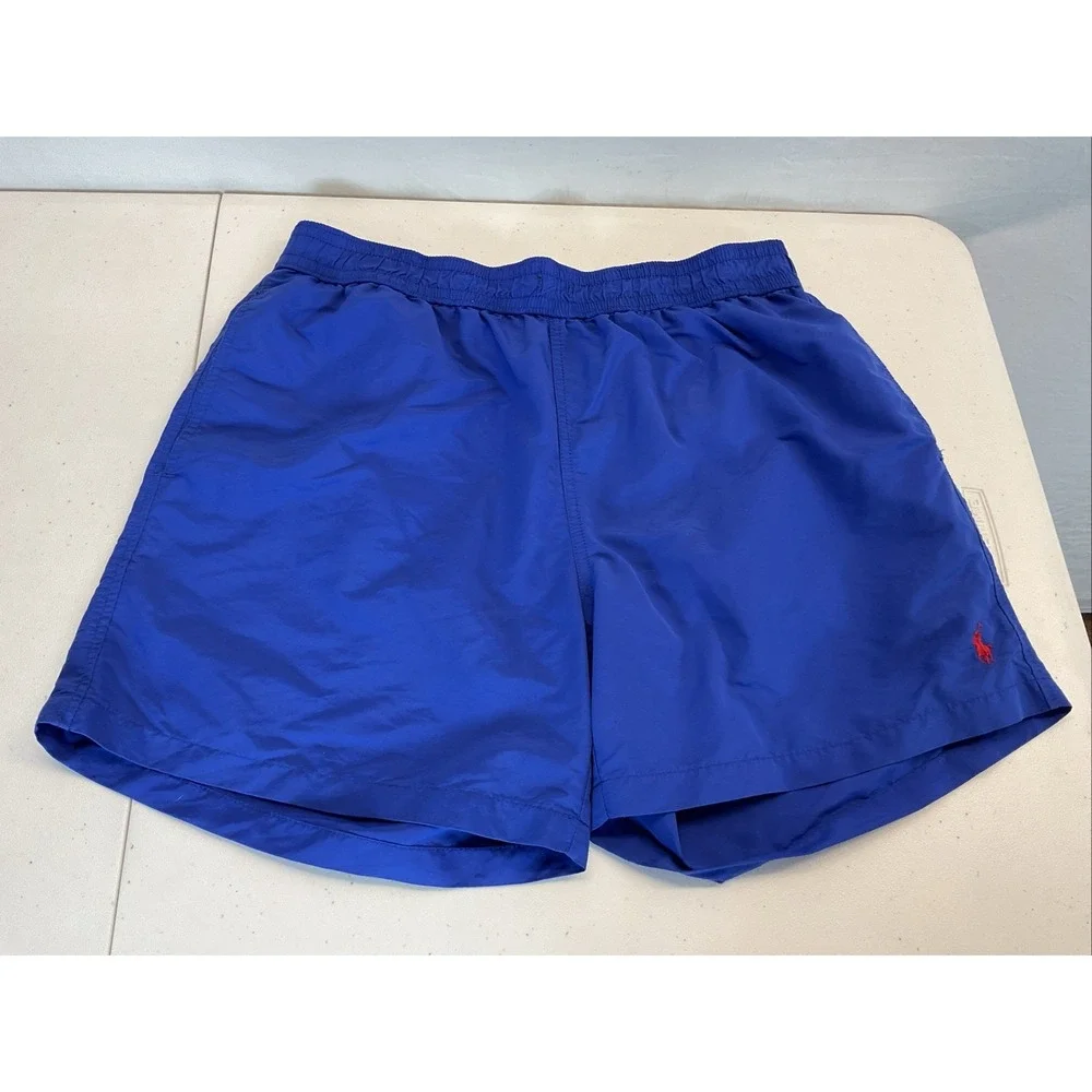 Polo Ralph Lauren Men's Blue Mesh Lined Swim Trunk‎ Shorts Red Pony Logo Large